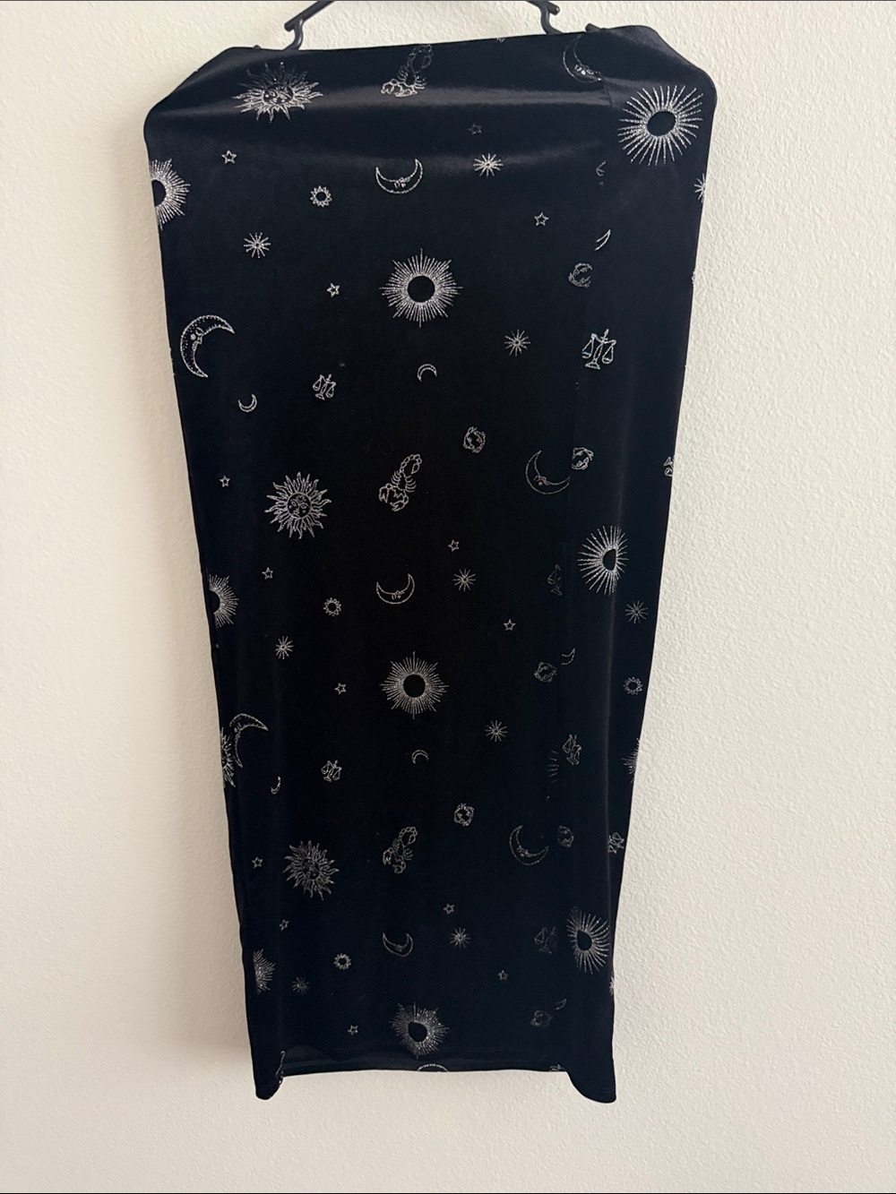 H&M Black Midi Pencil Skirt with Silver Celestial Motif